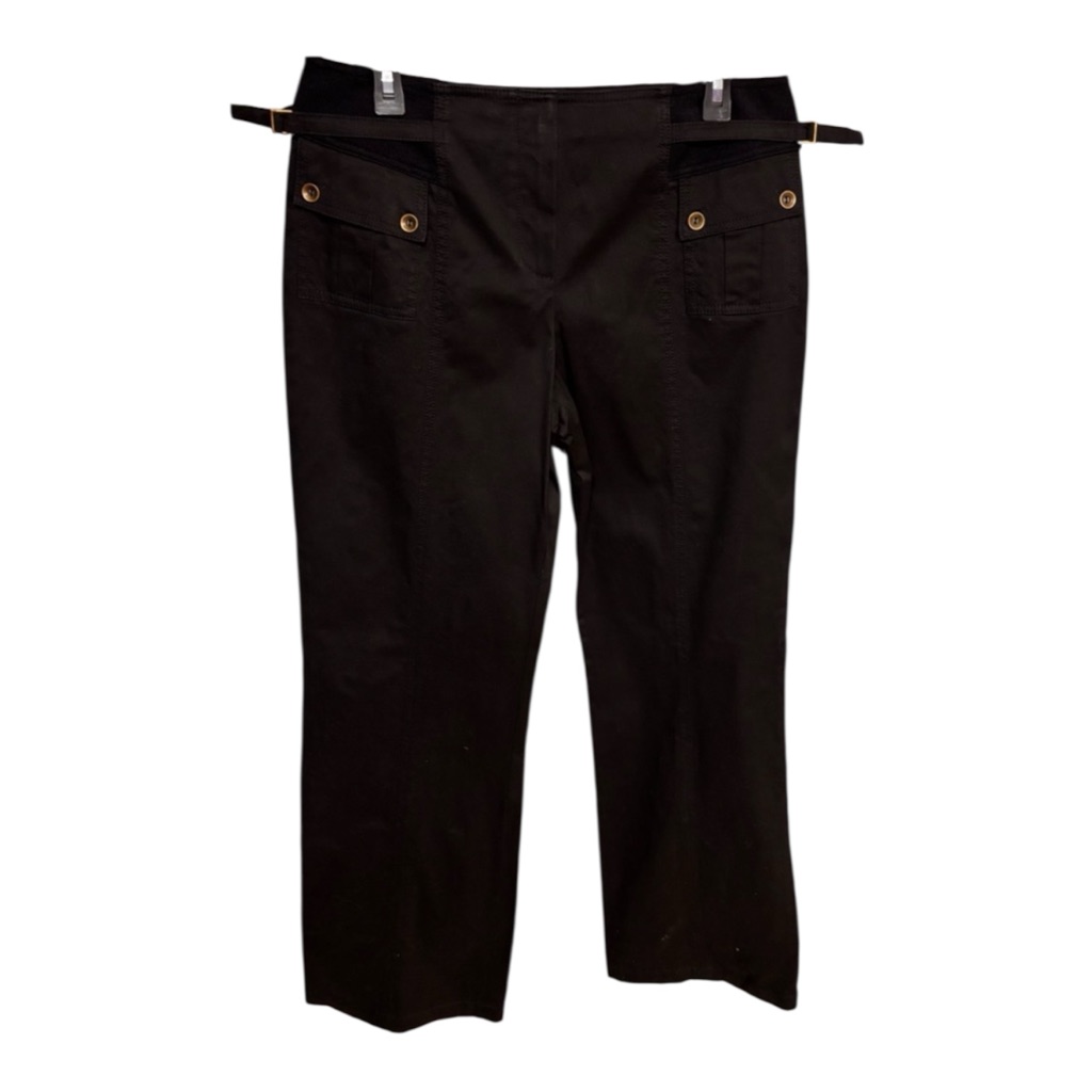 Nwt St. John Sport Black Pants With Gold Metal Hardware Side Buckle Straps Sz 12